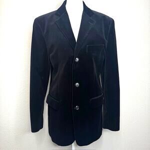 Material London Blazer Black Velvet Single Breasted Two Button Jacket Sz Small